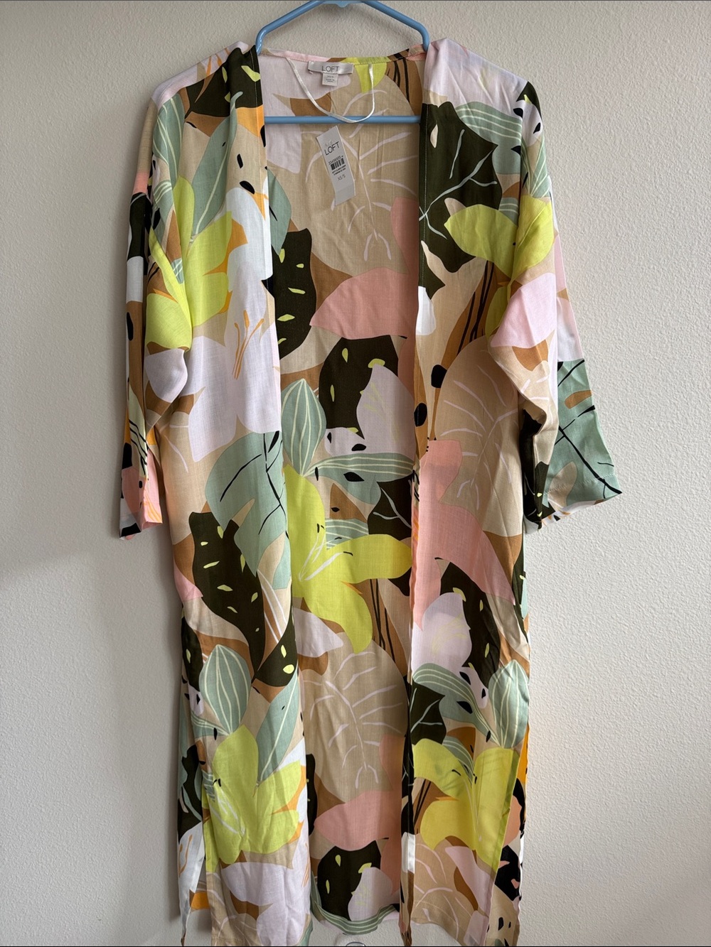 LOFT Tropical Floral Swim Cover-Up Kimono — Orange Yellow, Green, Brown